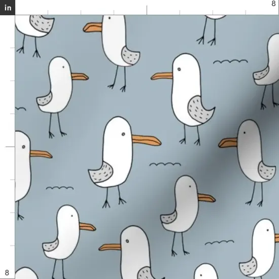 Various Fabrics by the Yard or Fat Quarter Seagulls Ocean Kids Summer Blue Orange Gray Birds Water Custom Printed Fabric by Spoonflower {4}