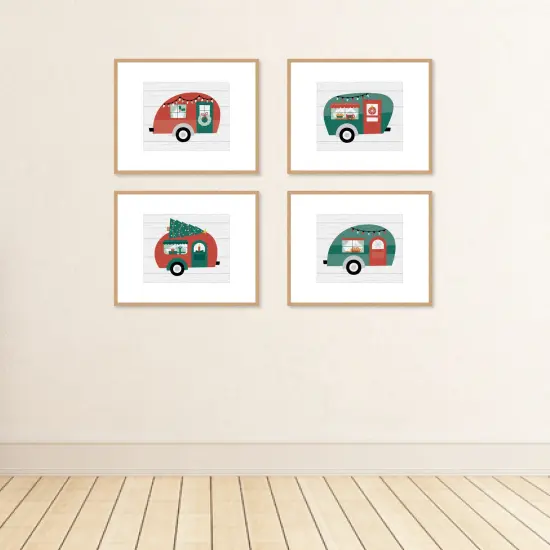 Big Dot of Happiness Camper Christmas - Unframed Red and Green Holiday Linen Paper Wall Art - Set of 4 - Artisms - 8 x 10 inches {4}