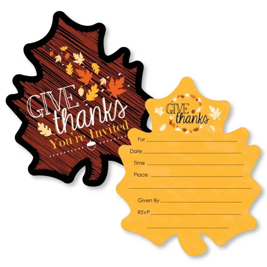 Big Dot of Happiness Give Thanks - Shaped Fill-in Invitations - Thanksgiving Party Invitation Cards with Envelopes - Set of 12 {1}