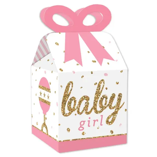 Big Dot of Happiness Hello Little One - Pink and Gold - Square Favor Gift Boxes - Girl Baby Shower Bow Boxes - Set of 12 {1}