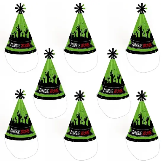 Big Dot of Happiness Zombie Zone - Cone Happy Birthday Zombie Crawl Party Hats for Kids and Adults - Set of 8 (Standard Size) {7}