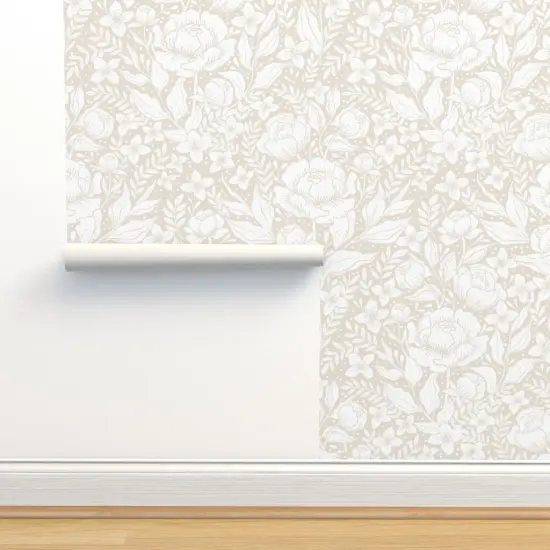 Peel & Stick Wallpaper 2FT Wide Neutral Victorian Large Scale Chintz William Morris Cottage Neutral Botanical Earth Tone Elegant Garden Custom Removable Wallpaper by Spoonflower {2}