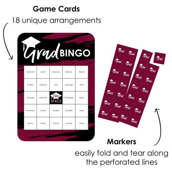 Big Dot of Happiness Maroon Grad - Best is Yet to Come - Bingo Cards and Markers - Burgundy Graduation Party Shaped Bingo Game - Set of 18 {3}