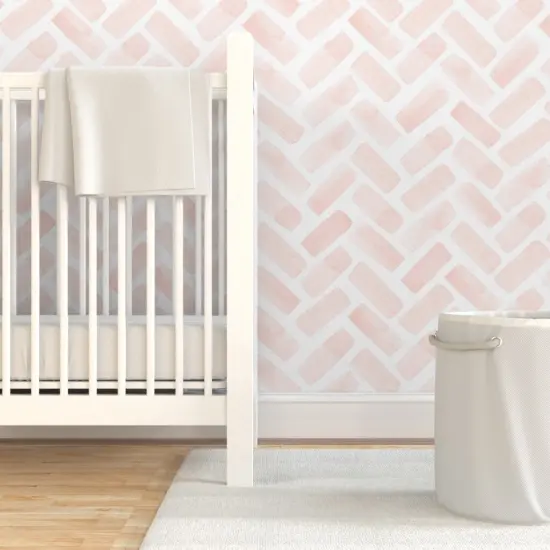 Pre-Pasted Wallpaper 2FT Wide Blush Pink Chevron Baby Girl Nursery Hand Painted Jumbo Scale Feminine Custom Pre-pasted Wallpaper by Spoonflower {7}