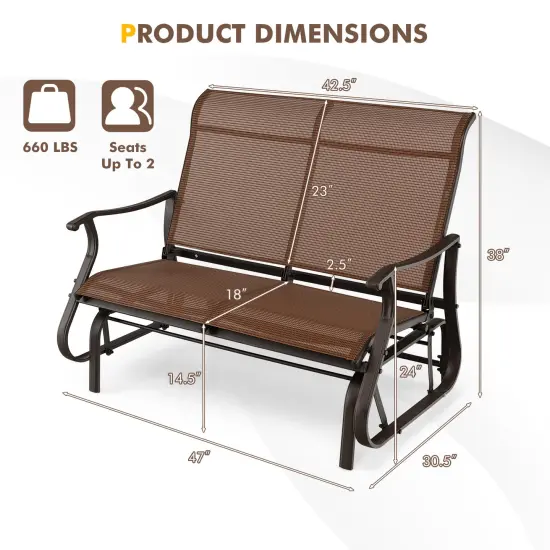 2-Person Patio Glider Bench with High Back and Curved Armrests-Brown {5}