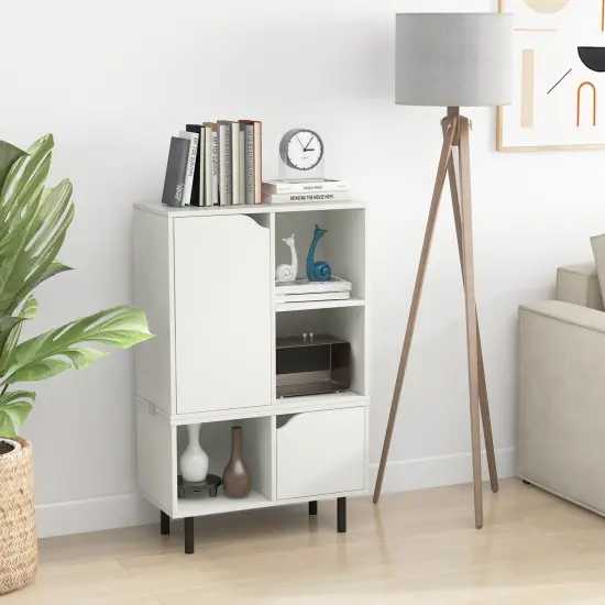 Stackable Bookcase With Adjustable Shelf And Cubes-white {1}