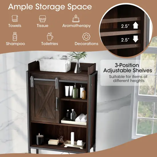 4-tier Multifunctional Toilet Storage Cabinet With Adjustable Shelf And Sliding Barn Door {5}