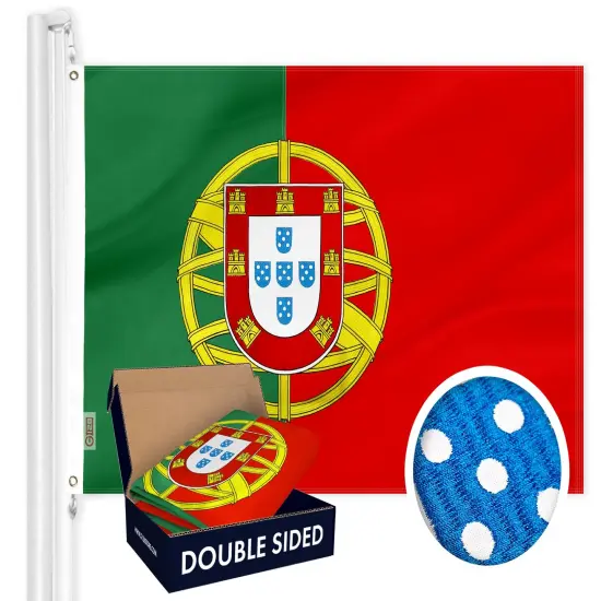 G128 Portugal (Portuguese) Flag | 3x5 feet | Double Sided Embroidered 210D Indoor/Outdoor, Brass Grommets, Heavy Duty Polyester {1}