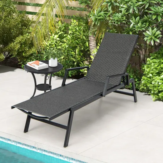 Outdoor Rattan Chaise Lounge Reclining Chair With Armrests And 5-position Backrest-Brown {1}