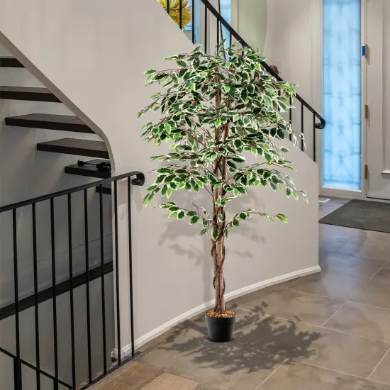 Artificial Ficus Tree Tall Faux Indoor Plant With 1008 Leaves Nursery Pot And Dried Moss {3}