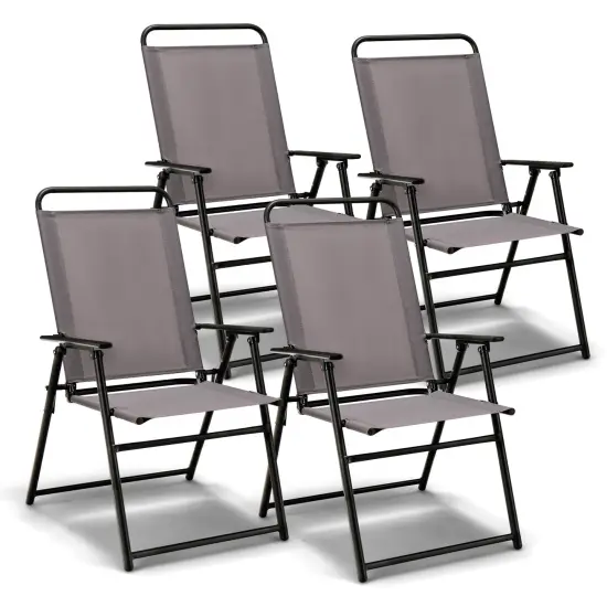 Outdoor Folding Sling Chairs Set Of 4 With Armrest And Backrest {3}