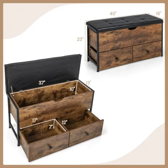 Storage Ottoman Bench With Padded Seat Cushion And 2 Drawers For Entryway-brown {5}