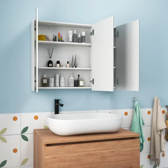 3-Door Wall-Mounted Mirror Cabinet with 3-Adjustable Shelves {6}