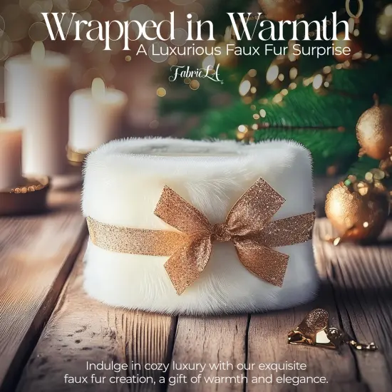 FabricLA Faux Fur Ribbon Trim Fabric - 5" Wide x 36" Long (3 FT) - Soft Christmas Fur Great for Crafting, Sewing, and Decorating - White {4}