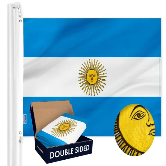 G128 Argentina (Argentinian) Flag | 3x5 feet | Double Sided Embroidered 210D “ Indoor/Outdoor, Brass Grommets, Heavy Duty Polyester {1}