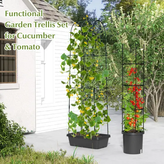 2 Pack Garden Planters With Trellis Cucumber Trellis Tomato Cage-Black {3}