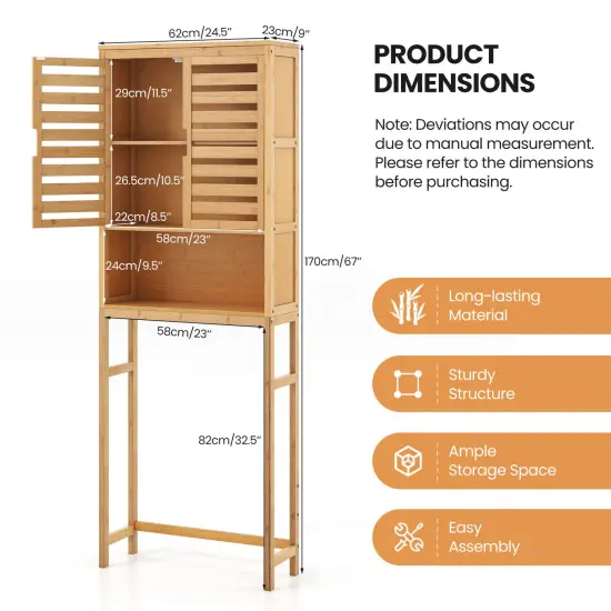 Over The Toilet Storage Cabinet Bathroom with Adjustable Shelf-Natural {5}