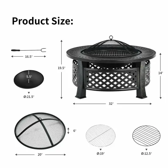 Outdoor Fire Pit with BBQ Grill and High-temp Resistance Finish {4}