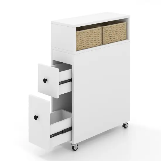 Slim Bathroom Storage Cabinet With 2 Slide Out Drawers {4}