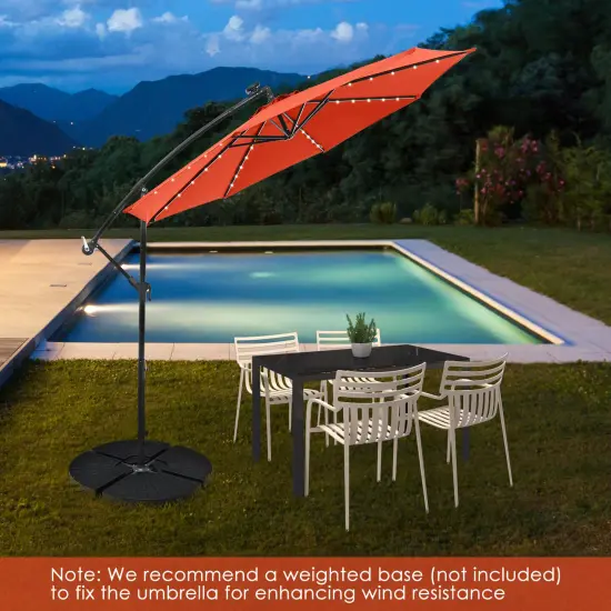 10 Feet Solar Offset Hanging Umbrella With 40 Lamp Beads And Solar Panel-orange {6}