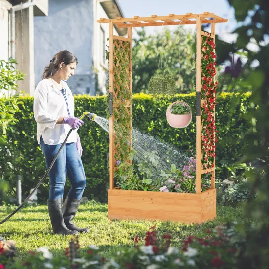 Raised Garden Bed With Arch Trellis-Orange {2}