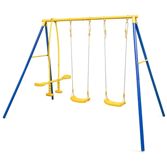 Metal Swing Set For Backyard With 2 Swing Seats And 2 Glider Seats-Blue {4}