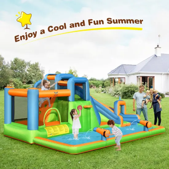 7-in-1 Inflatable Giant Water Park Bouncer with Dual Climbing Walls and 735W Blower {4}