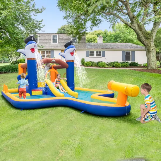 7-in-1 Water Slide Park With Splash Pool And Water Cannon Without Blower {1}