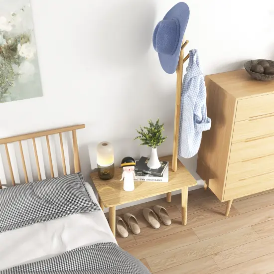 End Table With Coat Rack Solid Wood Coat Tree With 2-in-1 Side Table-natural {5}