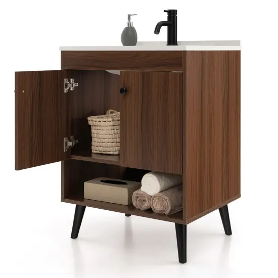 25 Inch Wooden Bathroom Storage Cabinet With Sink-walnut {4}