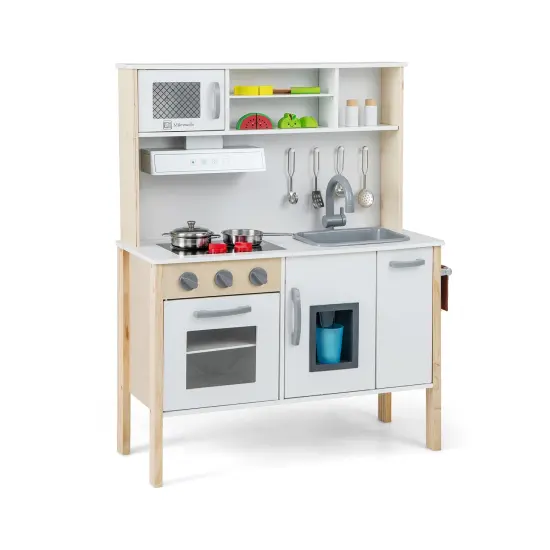 Wooden Pretend Play Kitchen Set For Toddlers-white {3}