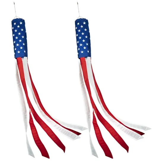G128 2-Pack: American USA Windsock | 60 Inch | Embroidered 210D Polyester, Patriotic Hanging Decoration {1}