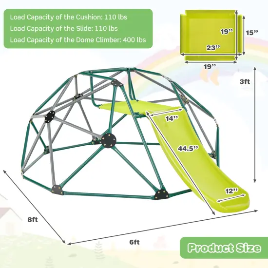 Kids Climbing Dome With Slide And Fabric Cushion For Garden Yard-green {5}