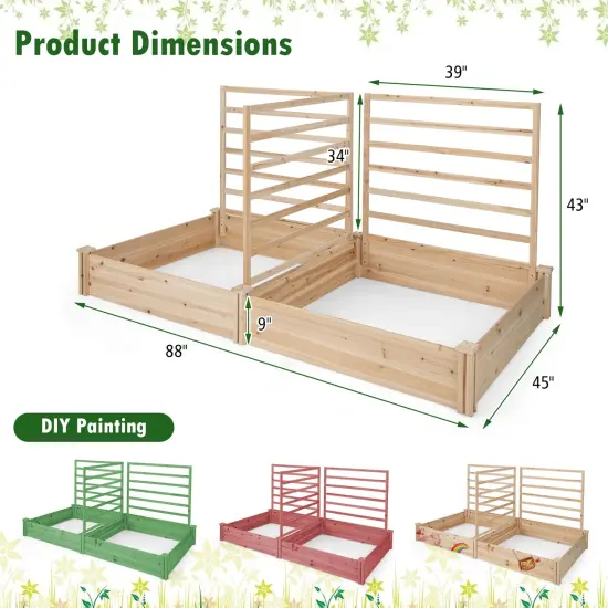 Raised Garden Bed With 2 Planter Boxes And 3 Trellis-Natural {5}