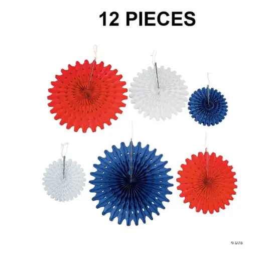 8" - 16" 4th of July Hanging Paper Fans - 12 Pc. {1}