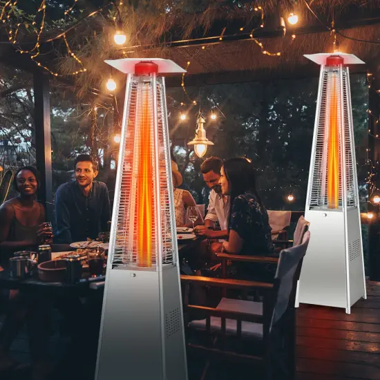 Silver 42000 BTU Pyramid Patio Heater with Wheels {6}