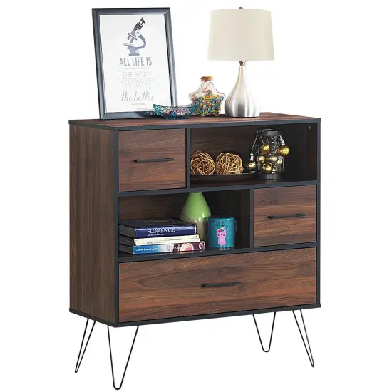 3-Tier Wood Storage Cabinet with Drawers and 4 Metal Legs {6}