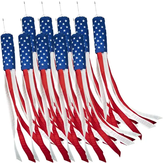 G128 10-Pack: American USA Windsock | 60 Inch | Embroidered 210D Polyester, Patriotic Hanging Decoration {1}