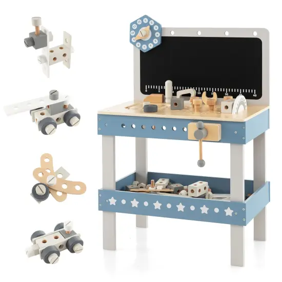 Kids Play Tool Workbench Set With 61 Pcs Tool And Parts Set-blue {3}