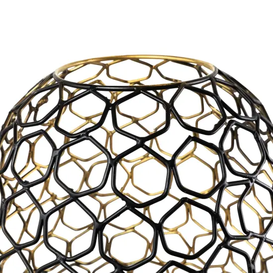 Northlight Large Geometric Cage Iron Pillar Candle Holder - 14.25" - Black and Gold {7}