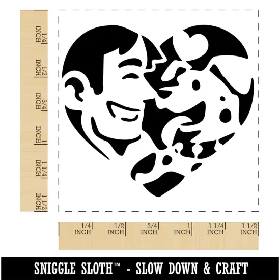 Man with Dog Puppy Pet in Heart Self-Inking Rubber Stamp Ink Stamper Blue {1}
