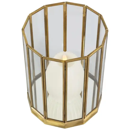 Northlight Glass Hurricane Mirrored Pillar Candle Holders - 11.75" - Brass Finish - Set of 2 Bronze {5}