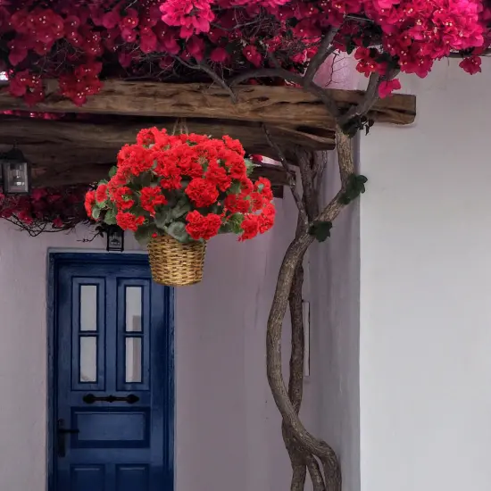 18" Red Geranium Bush 7 Silk Stems & 20 Leaves Faux Floral for Home & Patio by Floral Home&reg; {3}