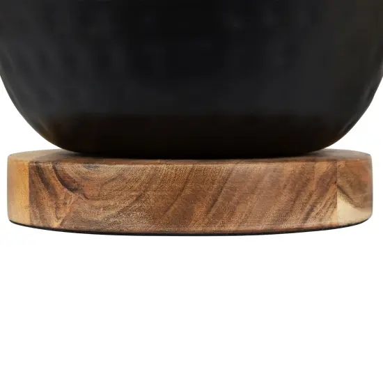 Northlight Iron and Foil Pillar Candle Holder with Wooden Base - 9.25" - Black and Gold {5}