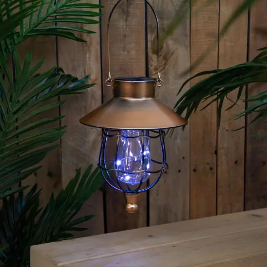 Northlight 9" Bronze Outdoor Hanging Solar Lantern with Handle {3}