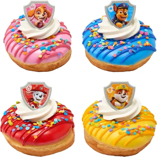 Paw Patrol Reporting For Duty Rings, Cupcake Decorations Featuring Chase, Marshall, Skye, And Rubble - 12 Pack {1}