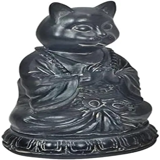 Cat Statue Kitten Cute Pet Yoga Zen Pose Dhyana Mudra Buddha Sculptures Collectible Vintage Figurines 6 Inch {6}