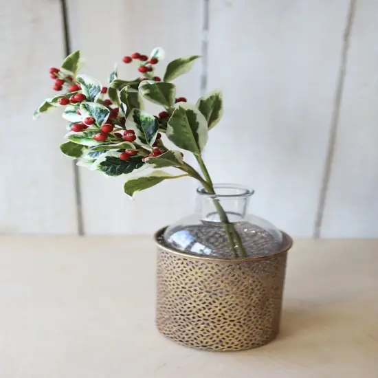 18" Variegated Faux Holly Stem {2}