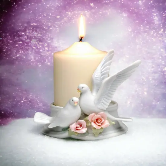 Ceramic Couple Of Doves 3" Pillar Candle Holder, Wedding D&eacute;cor, Wedding Gift, Wedding Favor, Anniversary D&eacute;cor, Anniversary Gift {2}
