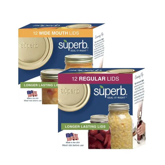 Superb Sealing Solutions Canning Lids and Bands - Mason Jar Lid Toppers Fit Ball and Kerr Jars, 3.25 inch Food Grade with Thick Seals, USA Made, 12 Count {2}